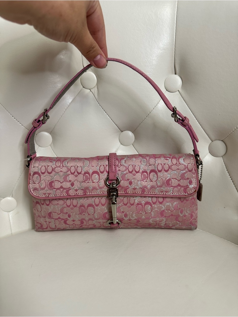 Coach Pink Signature Jacquard Shoulder Clutch